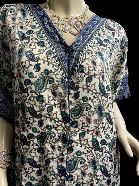 画像3: プリントカバードレス☆ブルーグリーンペイズリー☆⭐️フロントオープン  ⭐️ (3)