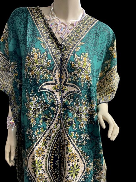 画像2: プリントカバードレス☆グリーンアラビアンアラベスク☆⭐️フロントオープン  ⭐️ (2)