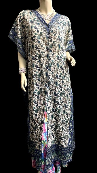 画像1: プリントカバードレス☆ブルーグリーンペイズリー☆⭐️フロントオープン  ⭐️ (1)