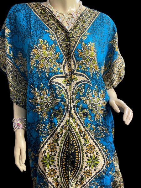 画像3: プリントカバードレス☆ターコイズアラビアンアラベスク☆⭐️フロントオープン  ⭐️ (3)