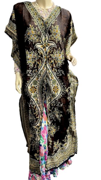 画像1: プリントカバードレス☆ブラウンアラビアンアラベスク☆⭐️フロントオープン  ⭐️ (1)