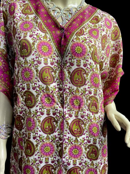 画像3: プリントカバードレス☆ピンクオリーブペイズリー☆⭐️フロントオープン  ⭐️ (3)