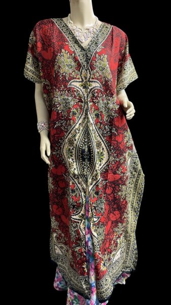 画像1: プリントカバードレス☆レッドアラビアンアラベスク☆⭐️フロントオープン  ⭐️ (1)