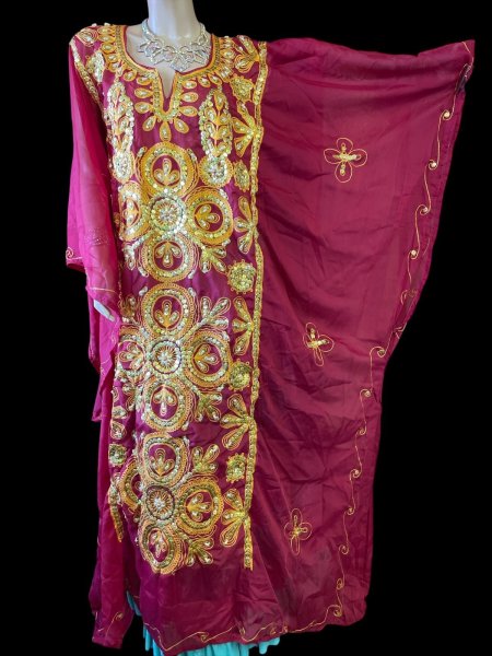 画像5: エジプト製トラディショナルハリジドレス☆burgundy ☆ (5)