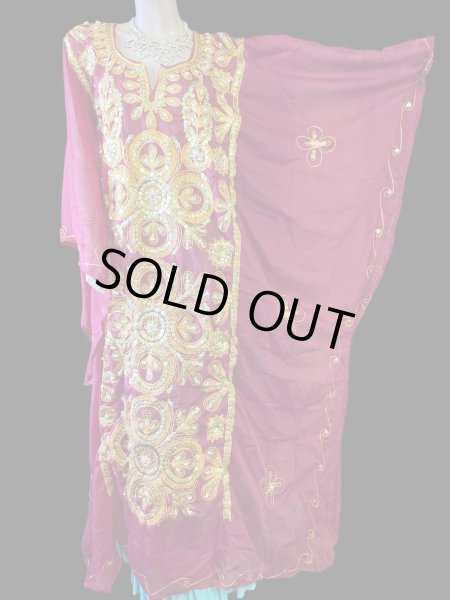 画像5: エジプト製トラディショナルハリジドレス☆burgundy ☆ (5)