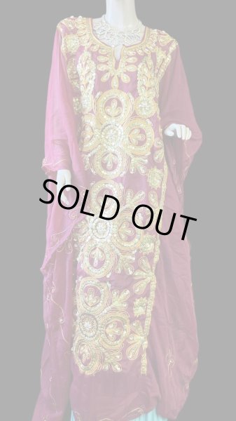 画像1: エジプト製トラディショナルハリジドレス☆burgundy ☆ (1)