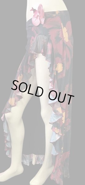 画像2: ストレッチフリルスリットスカート☆Black red  flower☆ (2)