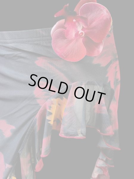 画像3: ストレッチフリルスリットスカート☆Black red  flower☆ (3)