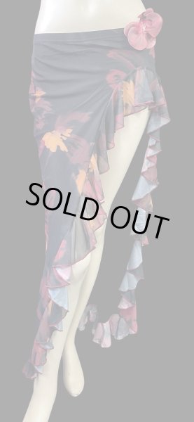 画像1: ストレッチフリルスリットスカート☆Black red  flower☆ (1)