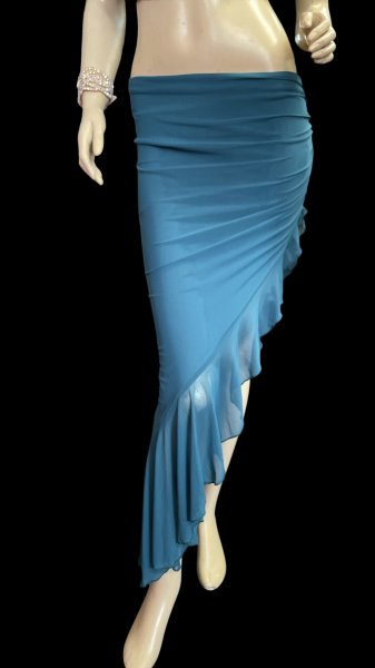 画像1: ストレッチフリルスリットスカート☆teal green ☆ (1)