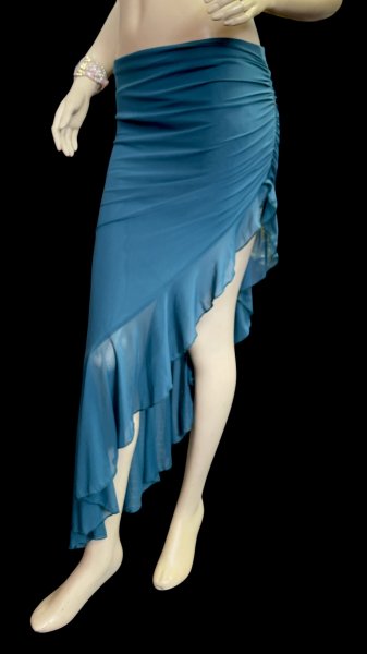 画像2: ストレッチフリルスリットスカート☆teal green ☆ (2)