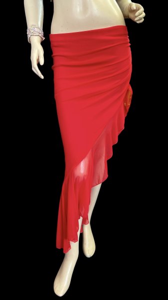 画像1: ストレッチフリルスリットスカート☆red ☆ (1)