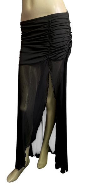 画像2: ストレッチフリルスリットロングスカート☆black ☆ (2)