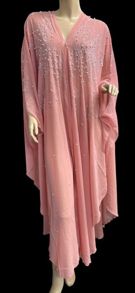 画像1: フーデットキラキラパールカバードレス☆salmon  pink ☆ (1)
