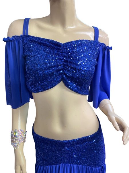 画像2: スパンコールストレッチチョリ＆スカートセット☆royal blue ☆ (2)