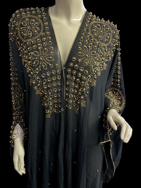 画像2: フーデットキラキラパールカバードレス☆ Black gold rhinestone ☆ (2)