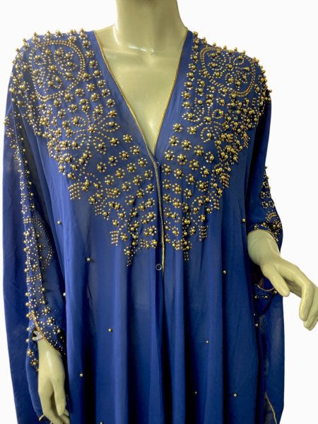 画像2: フーデットキラキラパールカバードレス☆Royal blue gold rhinestone ☆ (2)
