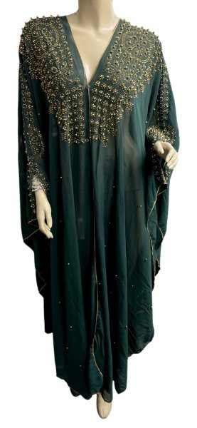 画像1: フーデットキラキラパールカバードレス☆ Green gold rhinestone ☆ (1)