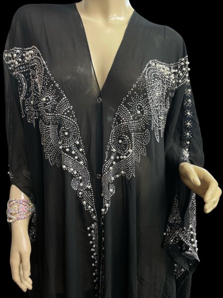画像2: フーデットキラキラパールカバードレス☆Black silver rhinestone ☆ (2)