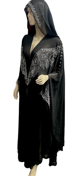 画像3: フーデットキラキラパールカバードレス☆Black silver rhinestone ☆ (3)