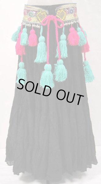 画像2: トライバルタッセルベルト☆エメラルド×ホットピンク☆ (2)